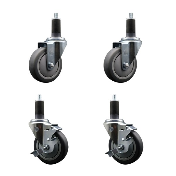 Service Caster 4'' SS Thermoplastic Rubber Wheel Swivel 1-1/4'' Expanding Stem Caster Set 2 Brakes, 4PK SCC-SSEX20S414-TPRB-2-TLB-2-114 - main